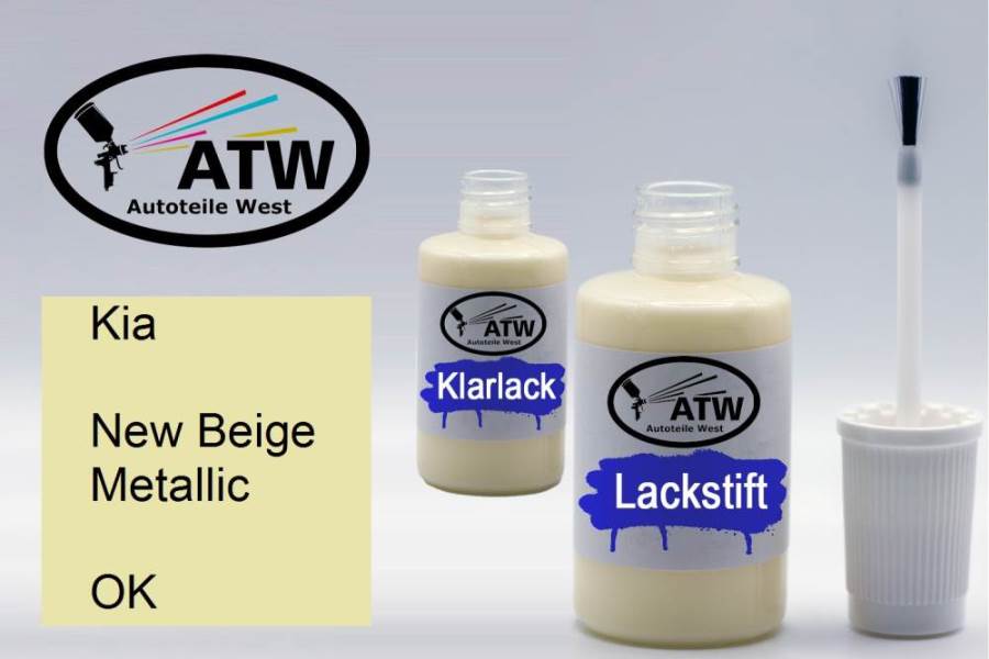 Kia, New Beige Metallic, OK: 20ml Lackstift + 20ml Klarlack - Set, von ATW Autoteile West.